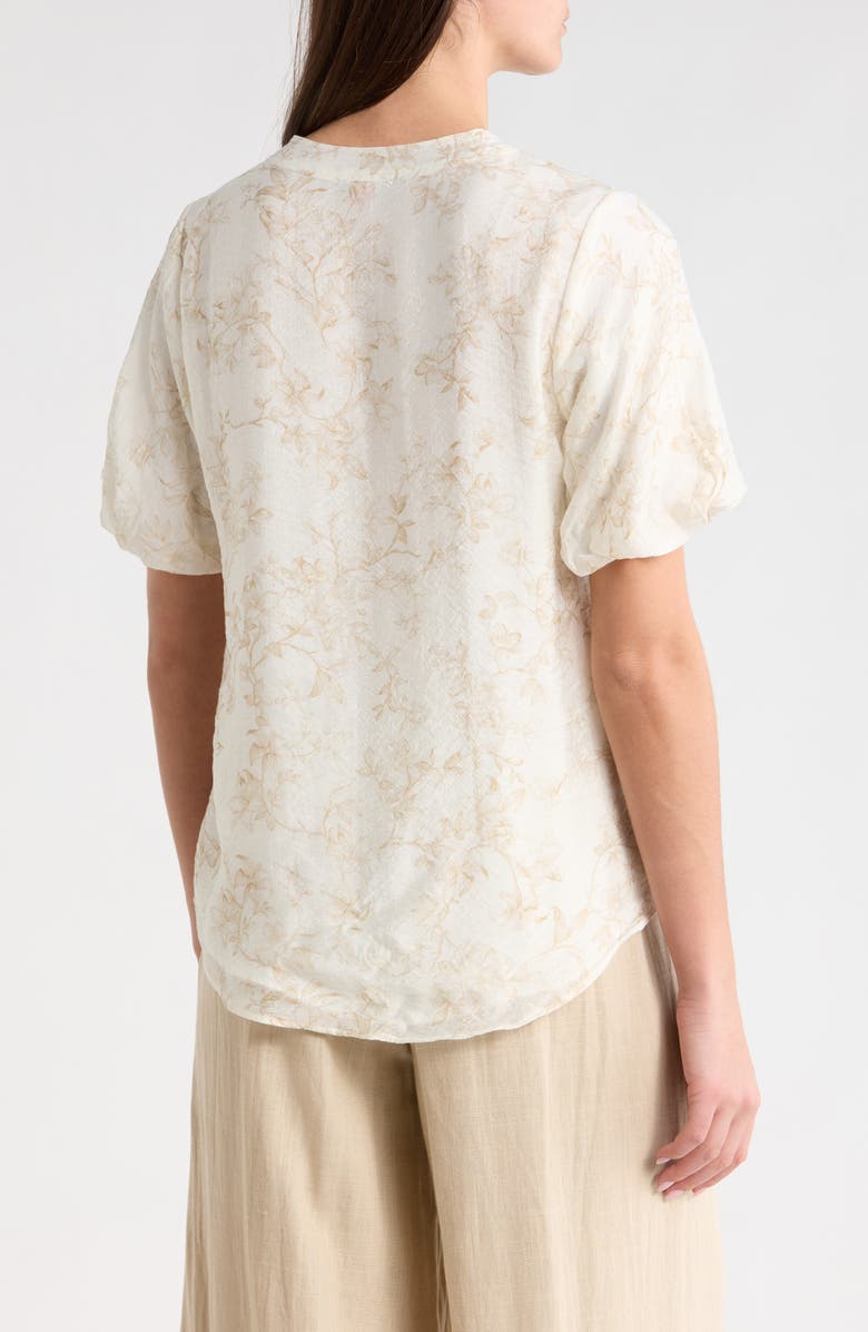 Vince Camuto Floral Print Short Sleeve Top, Alternate, color, Camel