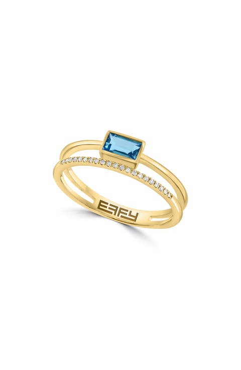 Blue Topaz & Diamond Ring - 0.01ct.