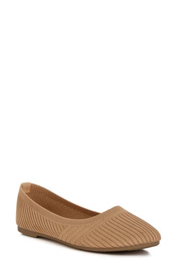 London Rag Ammie Ribbed Knit Ballet Flat In Brown