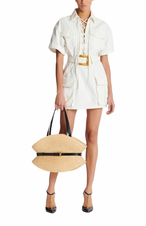 Balmain Short Dress With Belted Waist And Front Pockets In Neutral