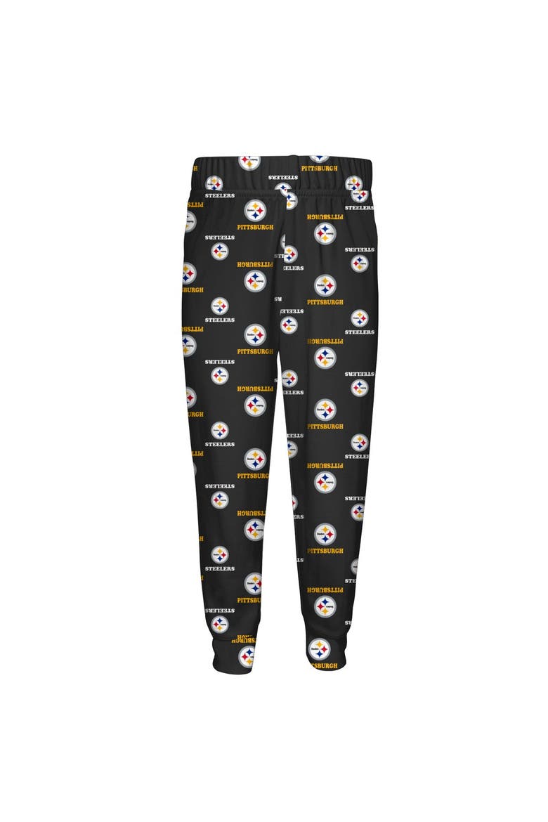 Youth Outerstuff Black Pittsburgh Steelers All-Over-Print Long Sleeve T-Shirt and Pants Sleep Set, Alternate, color, Black