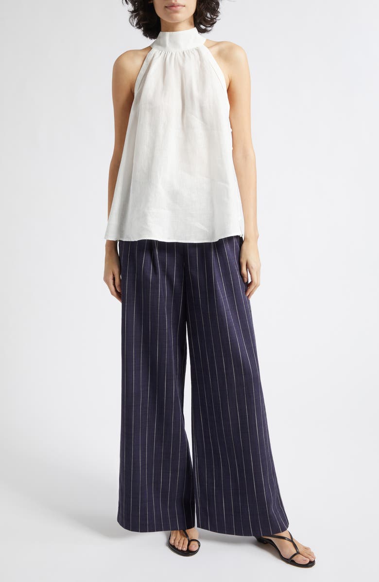 Reiss Rae Stripe Belted Wide Leg Pants, Alternate, color, Navy