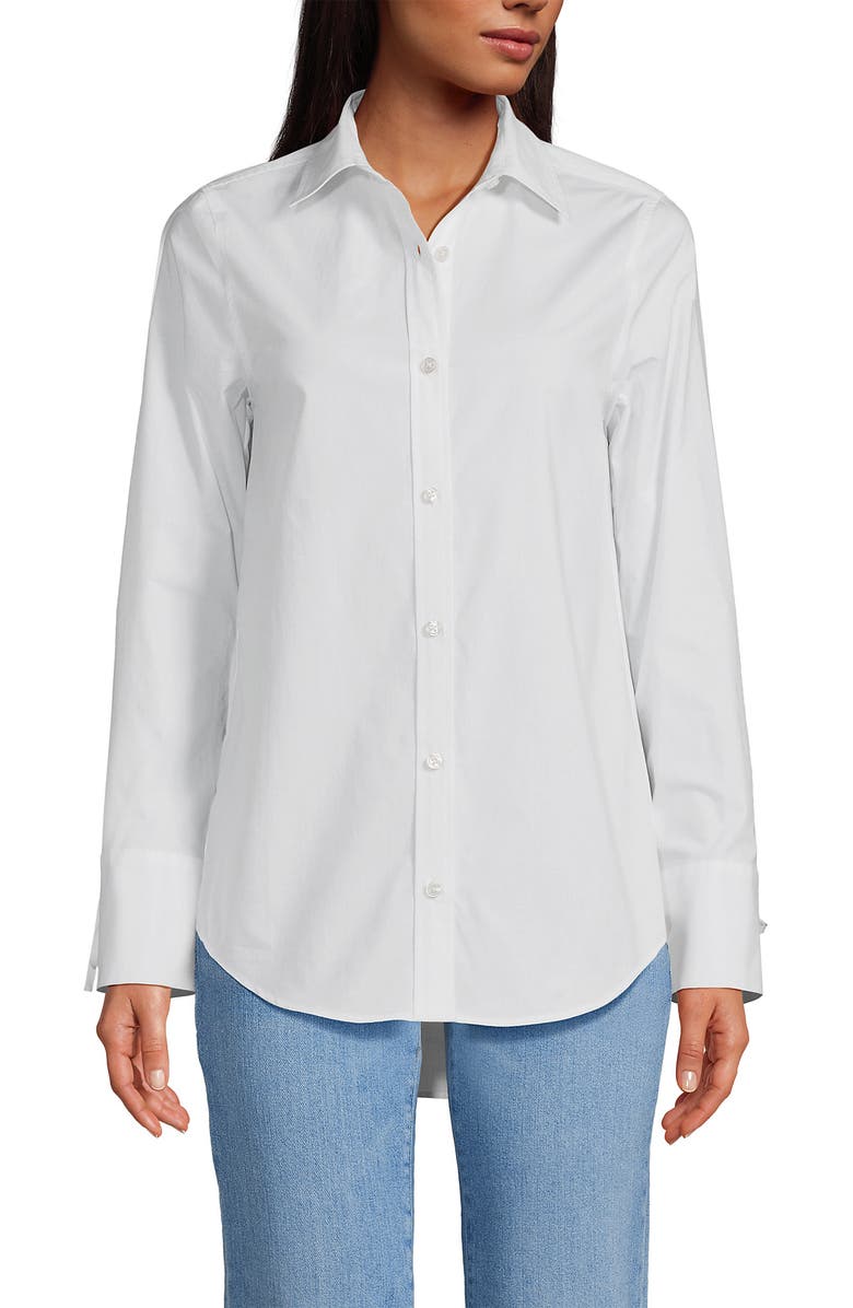 Lands' End Poplin Tie Sleeve Shirt, Main, color, White