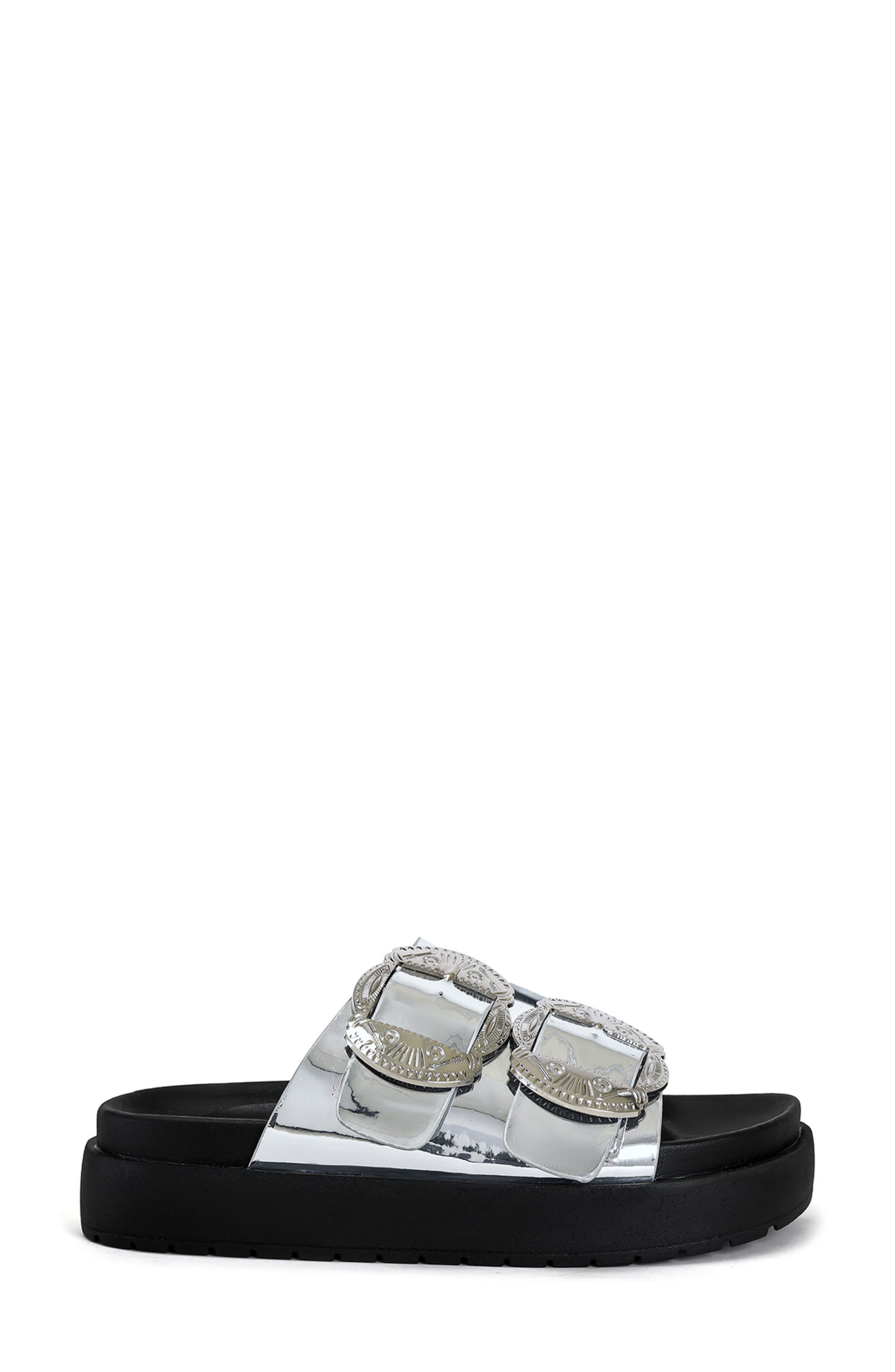 Chantaye Metallic Slide Sandal, Alternate, color, SILVER