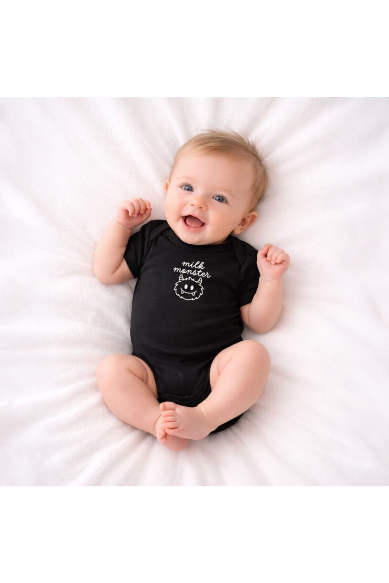 Milk Monster Infant Short Sleeve Graphic Bodysuit, Alternate, color, Black