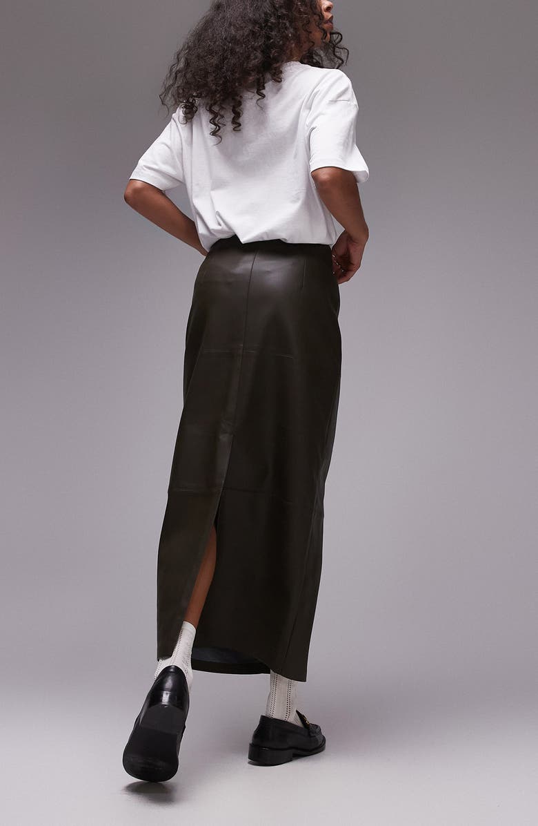 Topshop Pieced Faux Leather Midi Skirt, Alternate, color,