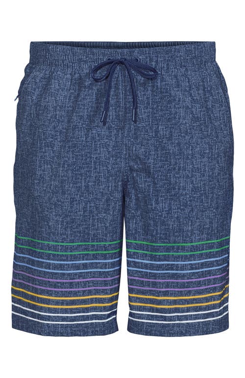 Lands' End 9" Volley Hydroliner Swim Trunks In Indigo/multi Border Stripe