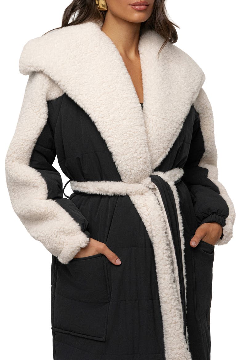 Quilted Longline Coat with High Pile Fleece Lining, Alternate, color, BLACK