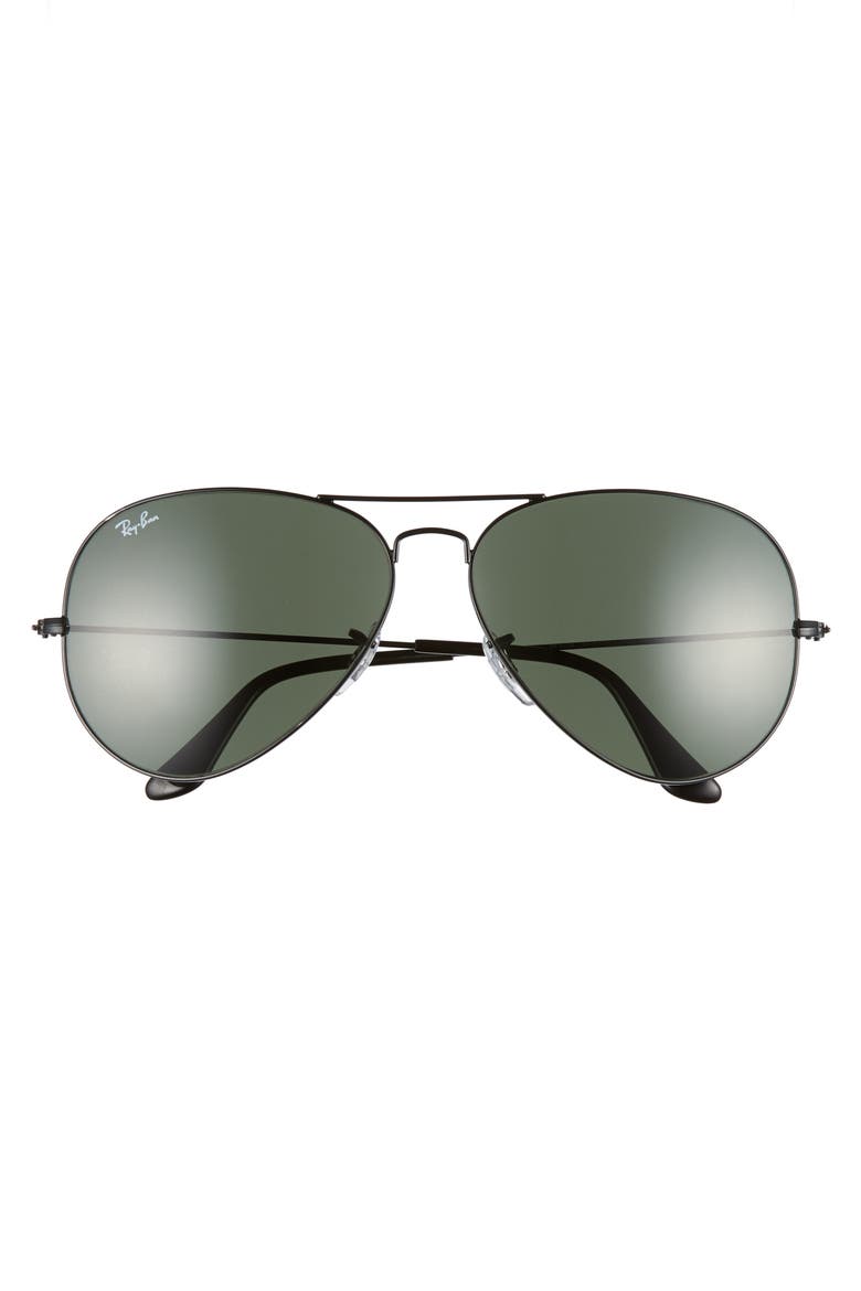 62mm Aviator Sunglasses, Alternate, color, BLACK/ GREEN SOLID