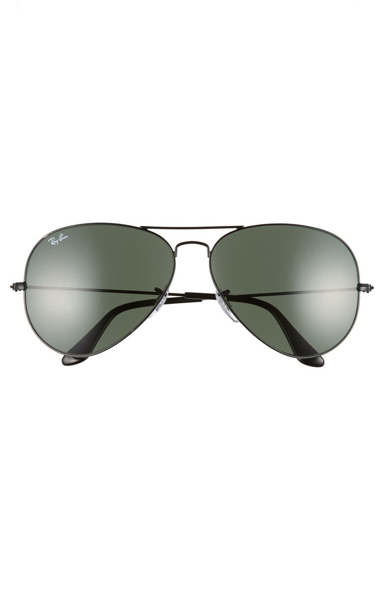 Ray-Ban 62mm Aviator Sunglasses, Alternate, color, Black/ Green Solid