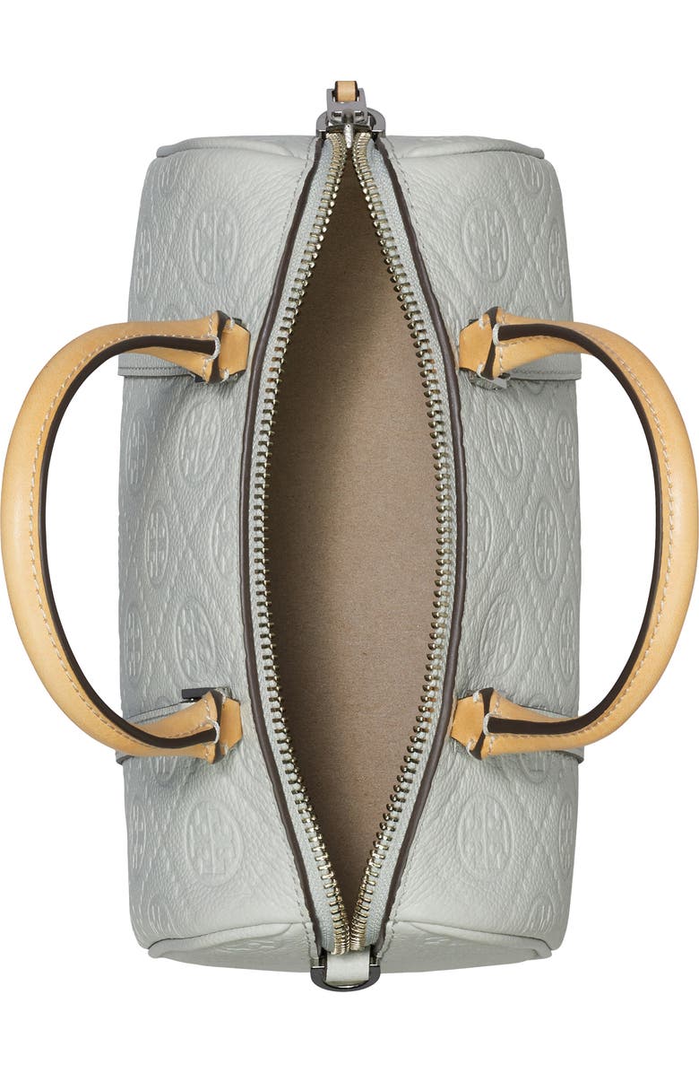 Tory Burch Mini T Monogram Leather Barrel Bag, Alternate, color, Light Titanium