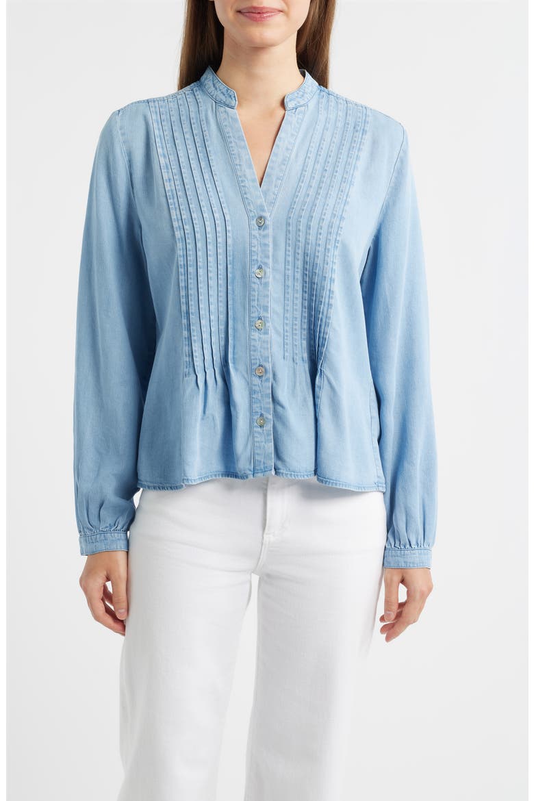 Pintuck Chambray Button-Up Shirt, Main, color, BEACH BLUE WASH