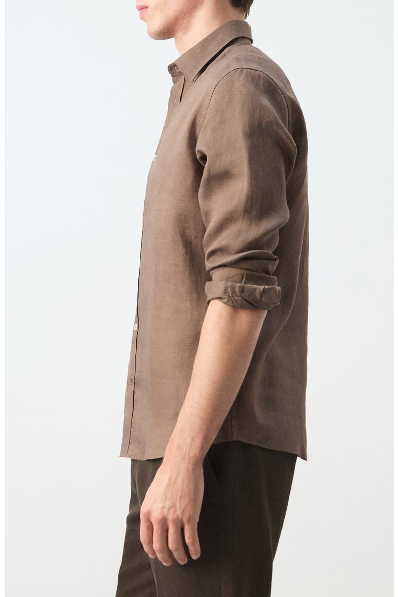 x Casper Ruud Regular Fit Linen Button-Up Shirt, Alternate, color, CHOCOLATE