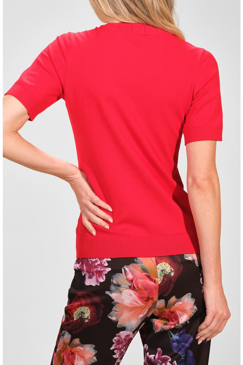 Mock Neck Short Sleeve Sweater, Alternate, color, FIERY RED