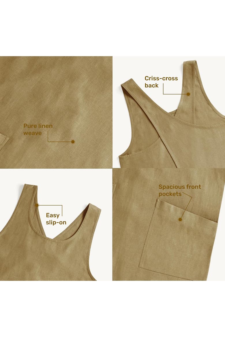 Linen Cross-Back Pinafore Apron with Pockets, 35 x 45 Inches, Alternate, color, Kelp