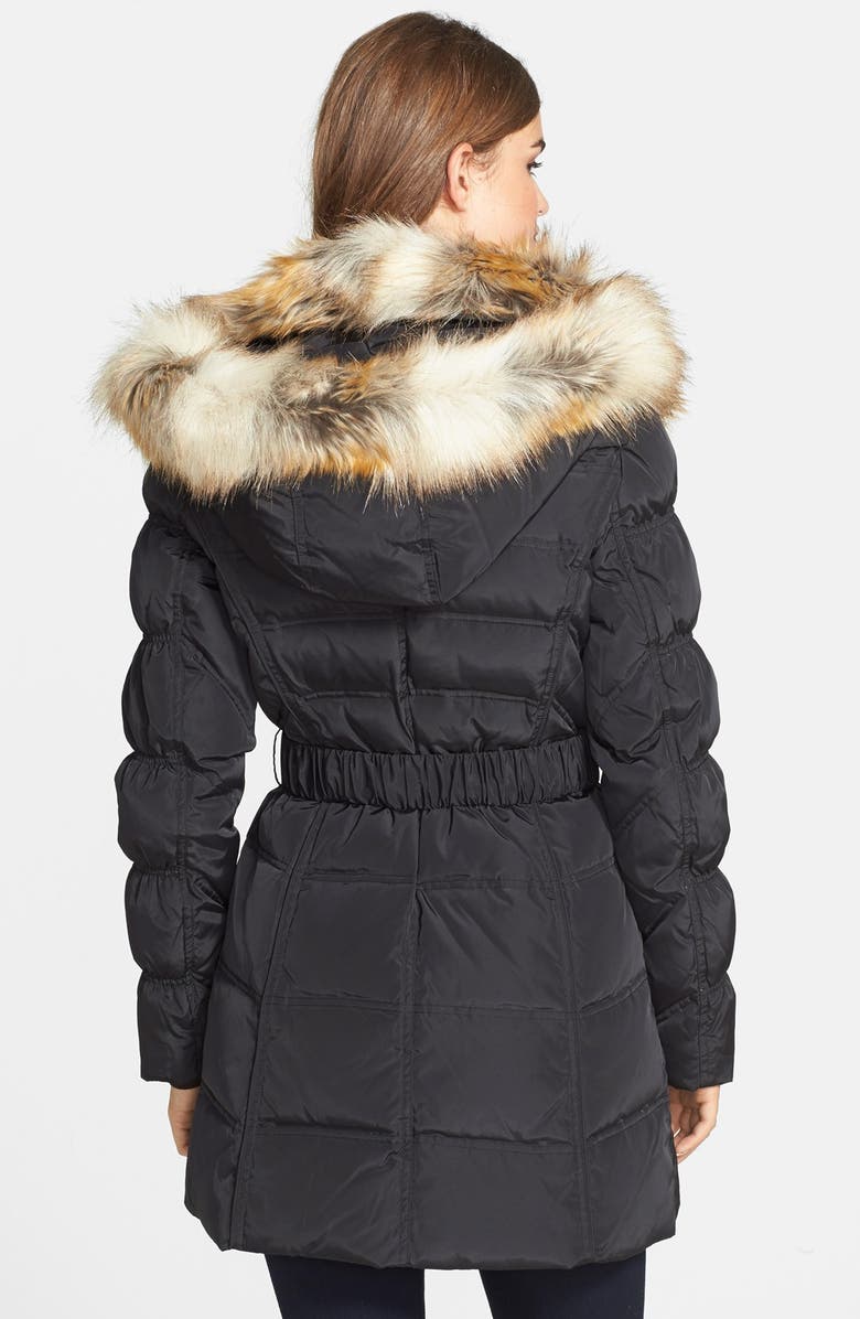 Laundry by Shelli Segal Belted Puffer Coat with Faux Fur Trim, Alternate, color, 