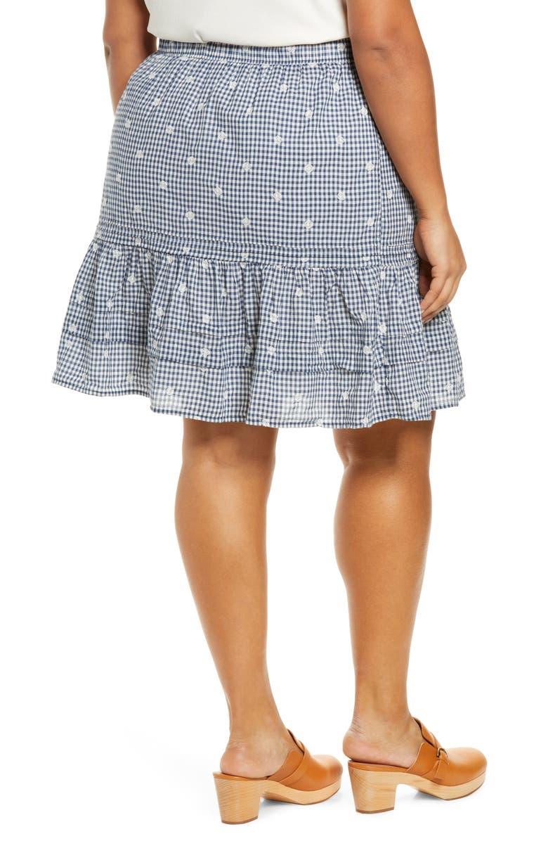 Madewell Embroidered Tiered Gingham Miniskirt, Alternate, color, 