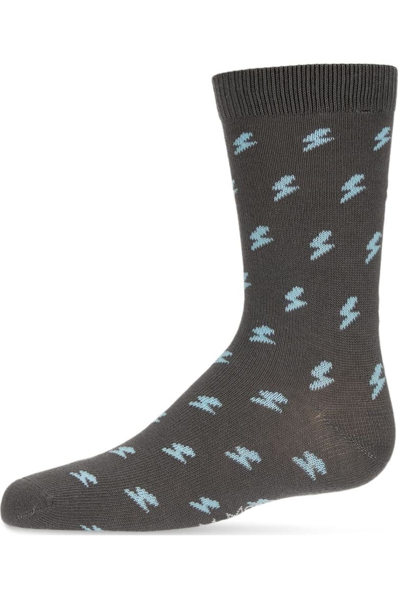 Lightning Bolt Crew Socks, Main, color, Gray