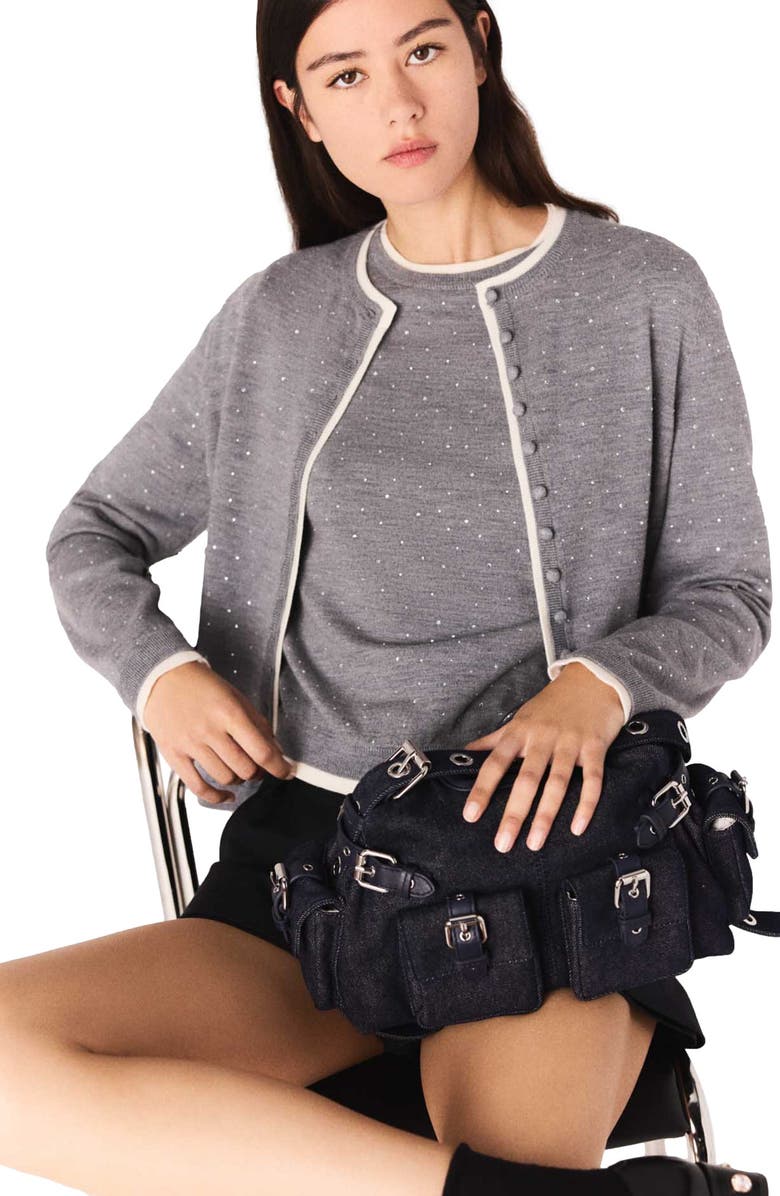 maje Knit embellished cardigan, Alternate, color, Grey