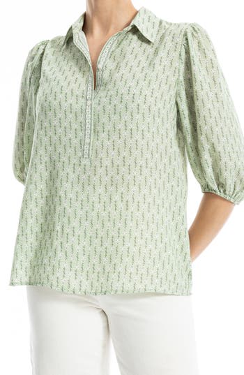 Max Studio Elbow Sleeve Top In Ecru/olive