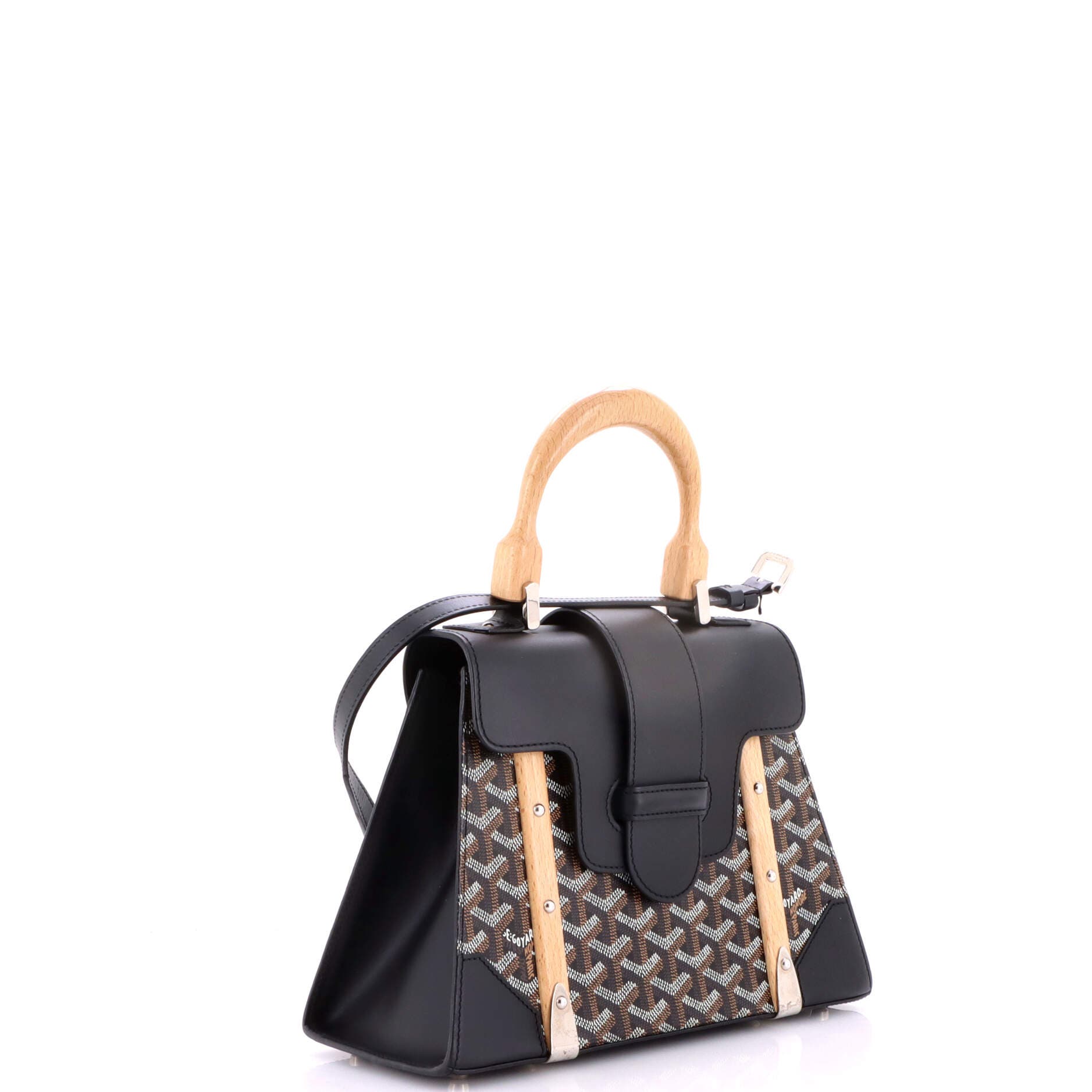 Pre-Owned Goyard Saigon Top Handle Bag Coated Canvas with Leather PM, Alternate, color, Black