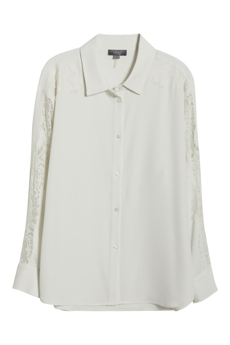 Natasha Lace Trim Button-Up Shirt, Alternate, color, ICE