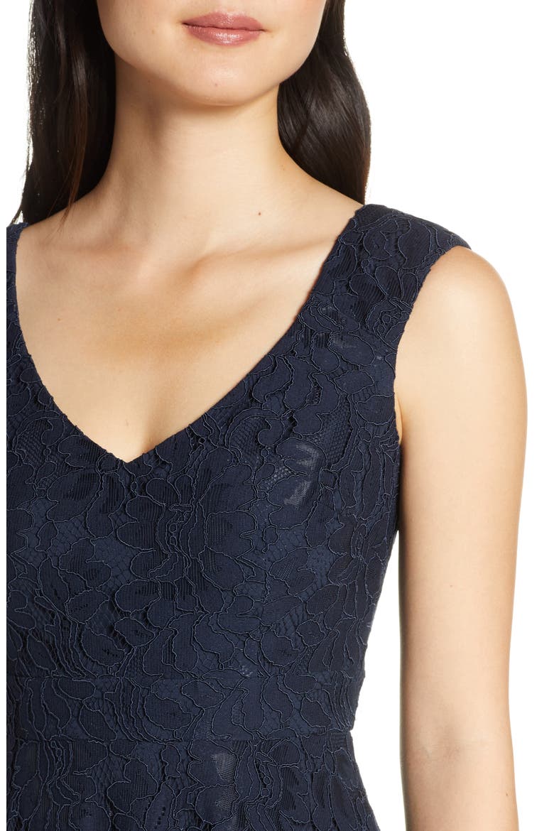 Lace Fit & Flare Dress, Alternate, color, NAVY