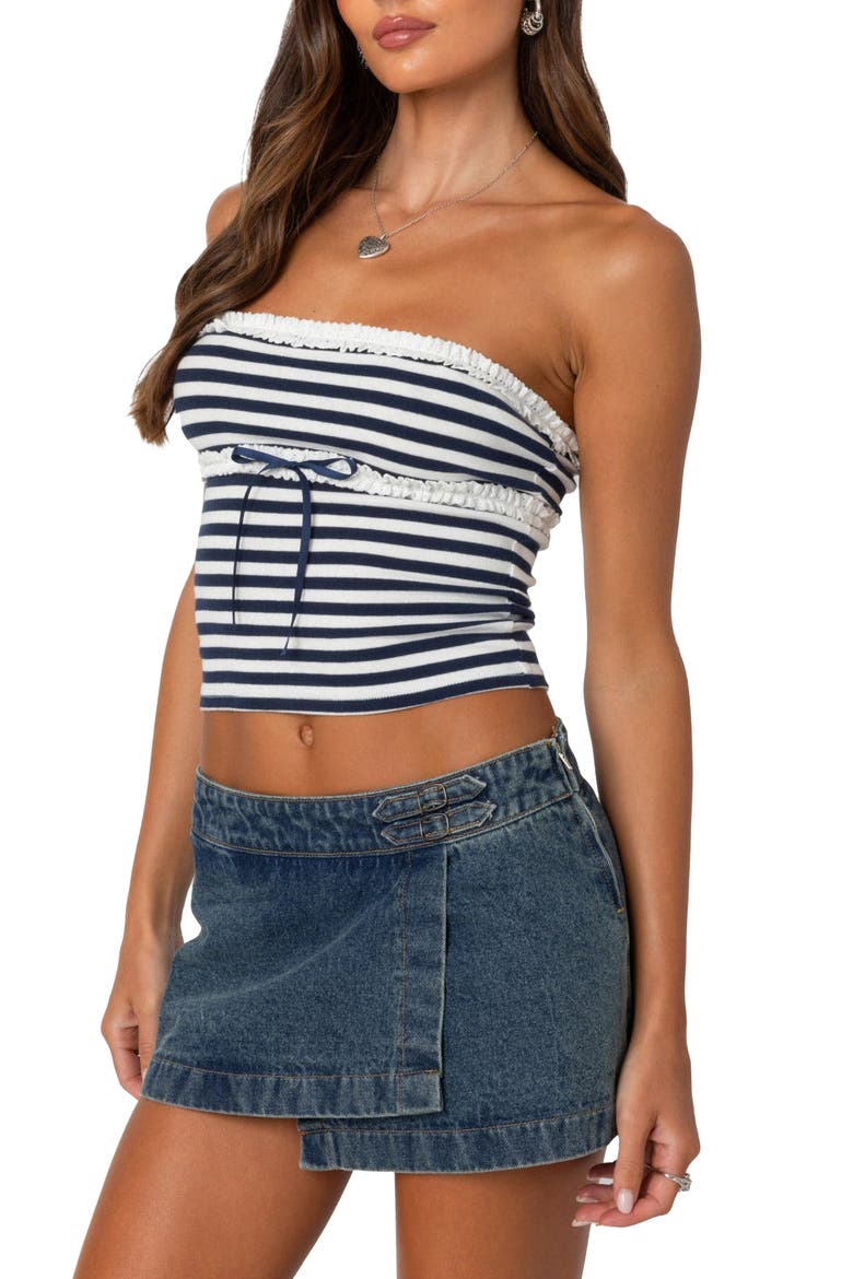 Stripe Lace Trim Tube Top, Alternate, color, NAVY-AND-WHITE