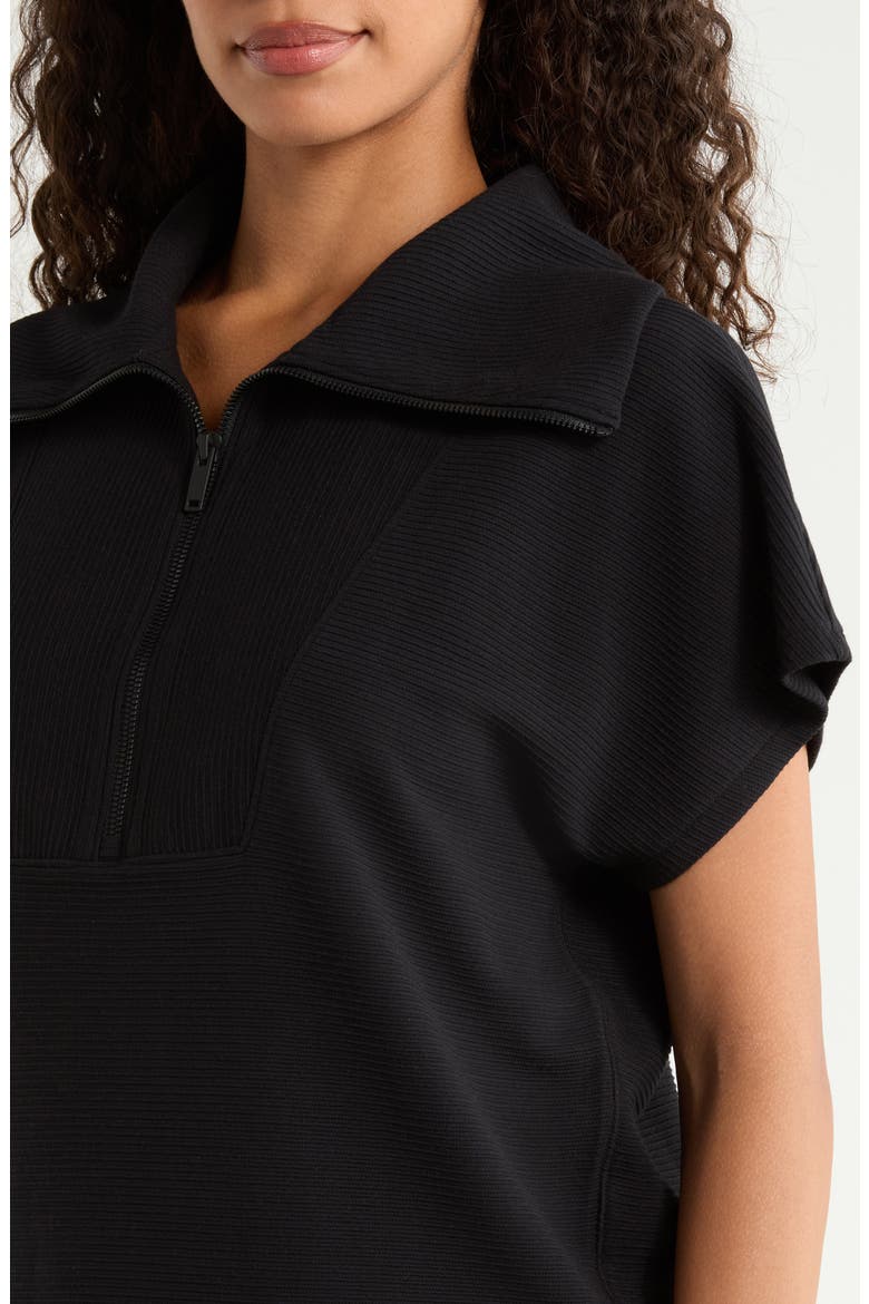 Rib Short Sleeve Half Zip Pullover, Alternate, color, VERY BLACK