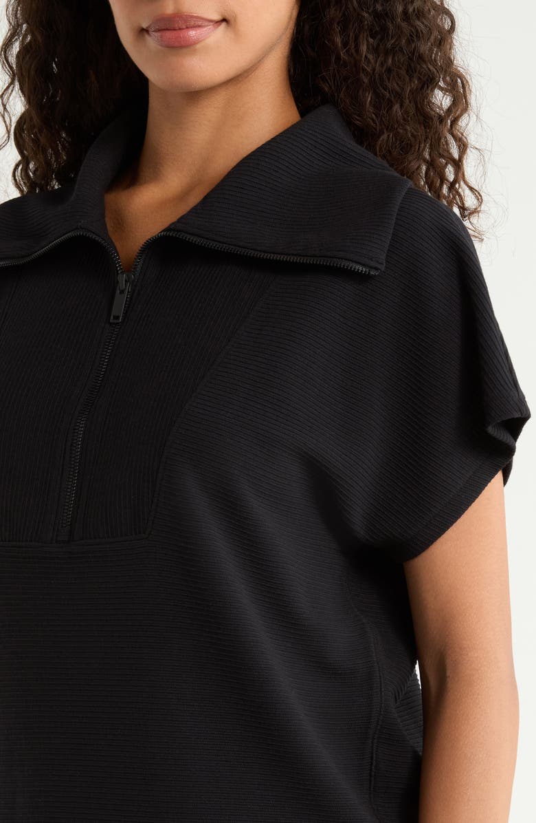 SPANX<sup>®</sup> Rib Short Sleeve Half Zip Pullover, Alternate, color, Very Black