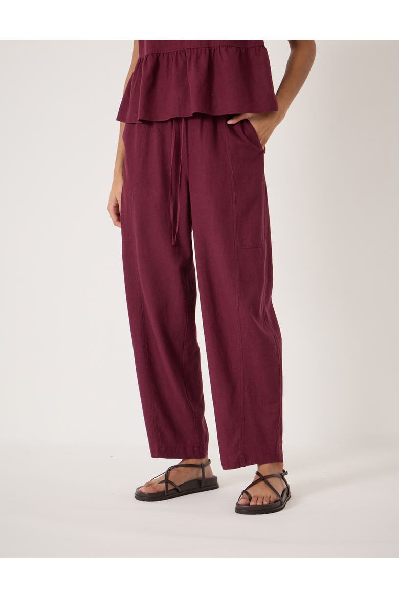 Tovi Linen Blend Barrel Leg Pants, Main, color, Maroon Red