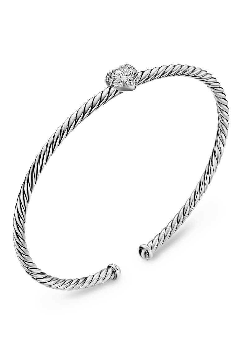 Cable Flex Heart Bracelet, 2.6mm, Alternate, color, SILVER PAVE