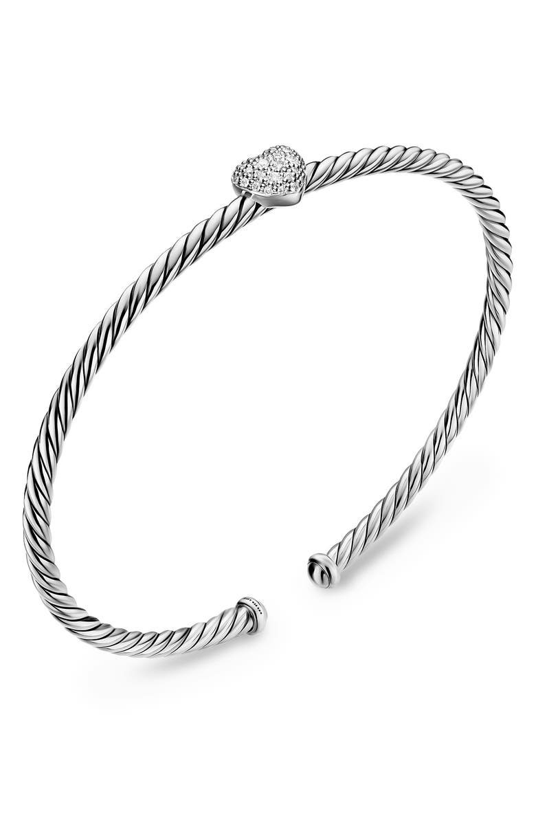 David Yurman Cable Flex Heart Bracelet, 2.6mm, Alternate, color, Silver Pave