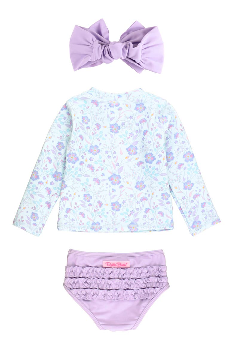 Fairytale Garden Long Sleeve Two-Piece Swimsuit & Headband Set, Alternate, color, PERIWINKLE