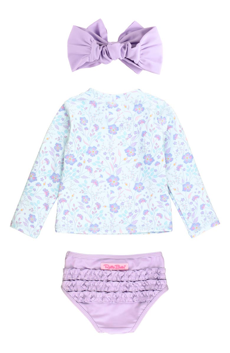 RuffleButts Fairytale Garden Long Sleeve Two-Piece Swimsuit & Headband Set, Alternate, color, Periwinkle