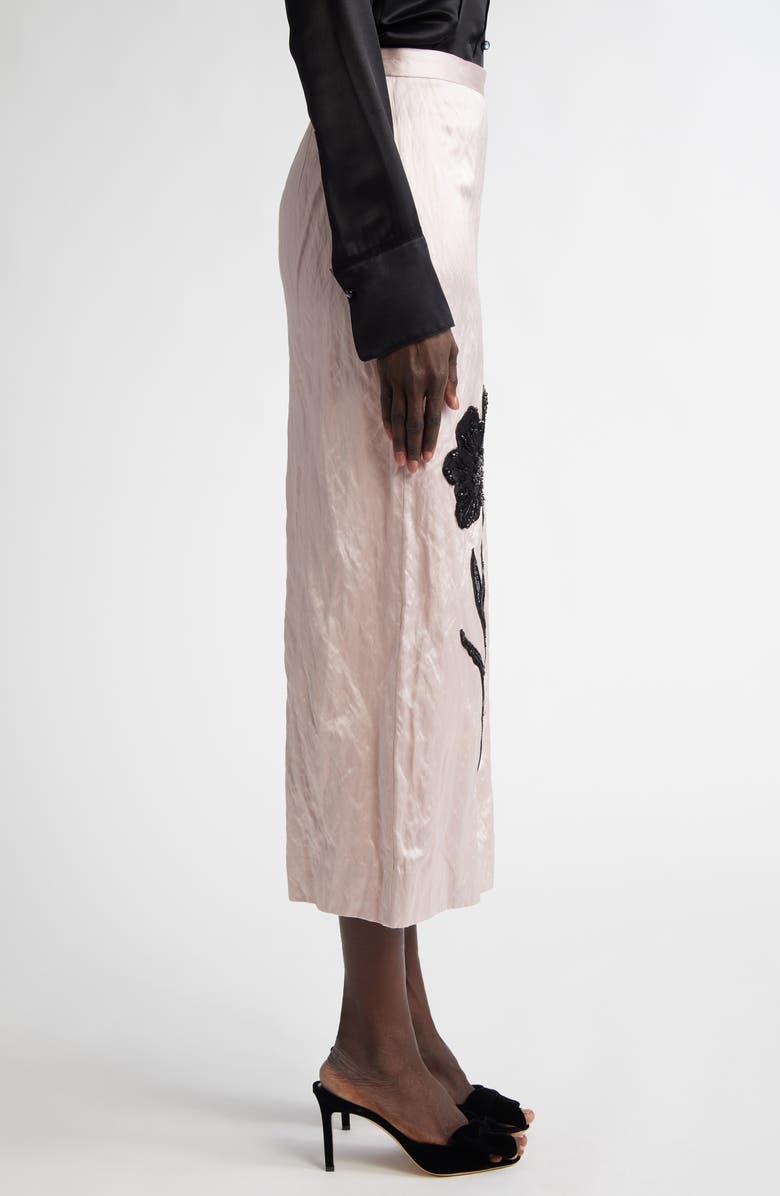 Erdem Floral Appliqué Satin Pencil Skirt, Alternate, color, 