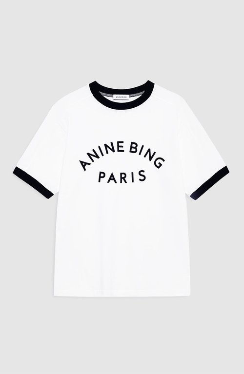 Anine Bing Short Sleeve Top Featuring Contrast Trim In White