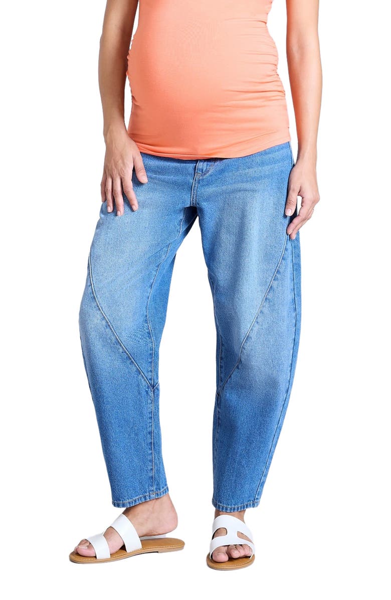 MOTHERHOOD MATERNITY Under the Belly Barrel Leg Maternity Jeans, Alternate, color, Medium Wash
