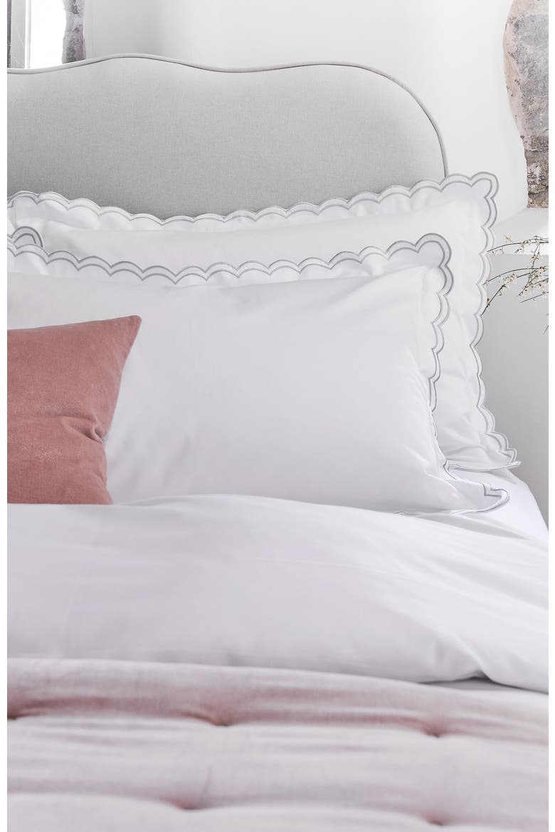 Scallop Edge Luxury Cotton Sateen Oxford Style Pillow Sham Pairs, Alternate, color, Silver