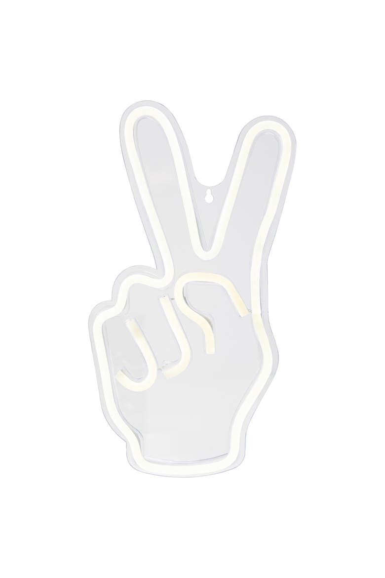 LED Peace Sign Hand Neon Lighted Wall Art - 15" - White, Main, color, White