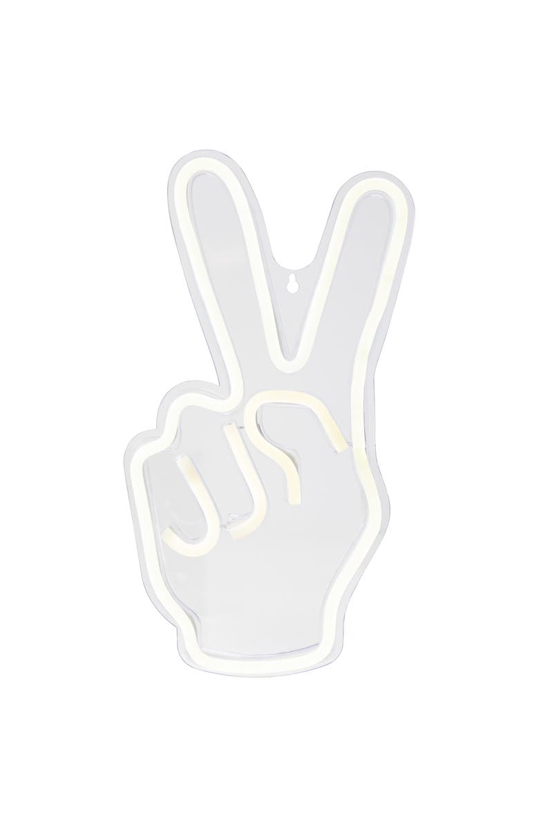 Northlight LED Peace Sign Hand Neon Lighted Wall Art - 15" - White, Main, color, 
