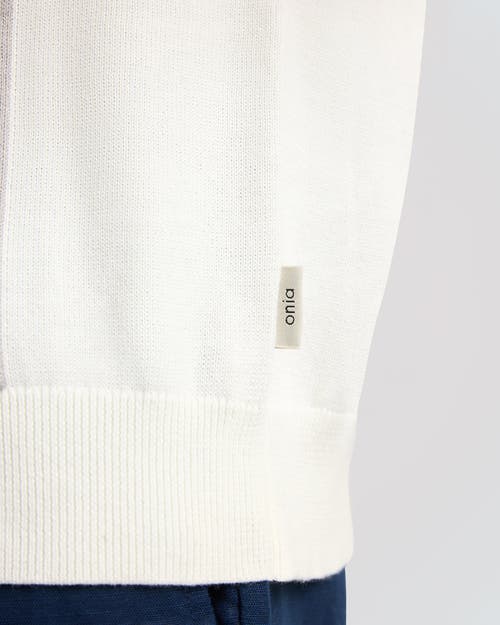 Onia Cotton Knit Long Sleeve Polo Sweatshirt In White