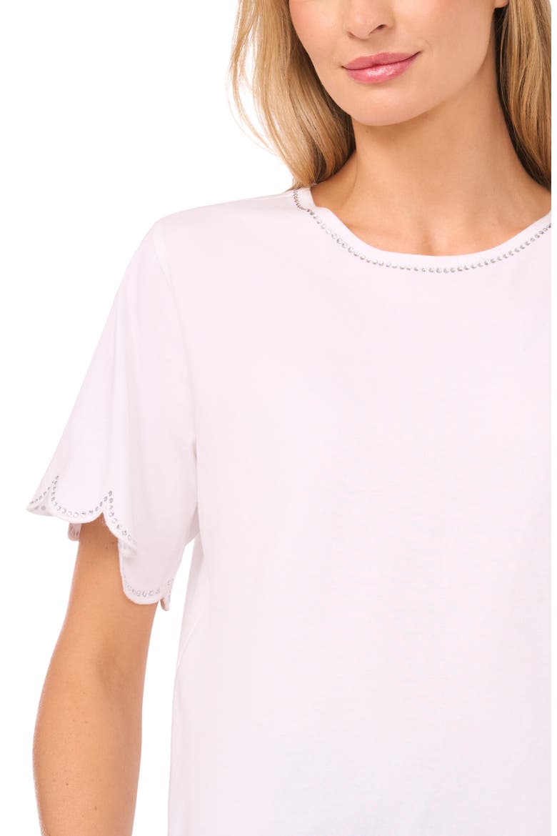 Embellished Scalloped Trim Jersey Top, Alternate, color, ULTRA WHITE