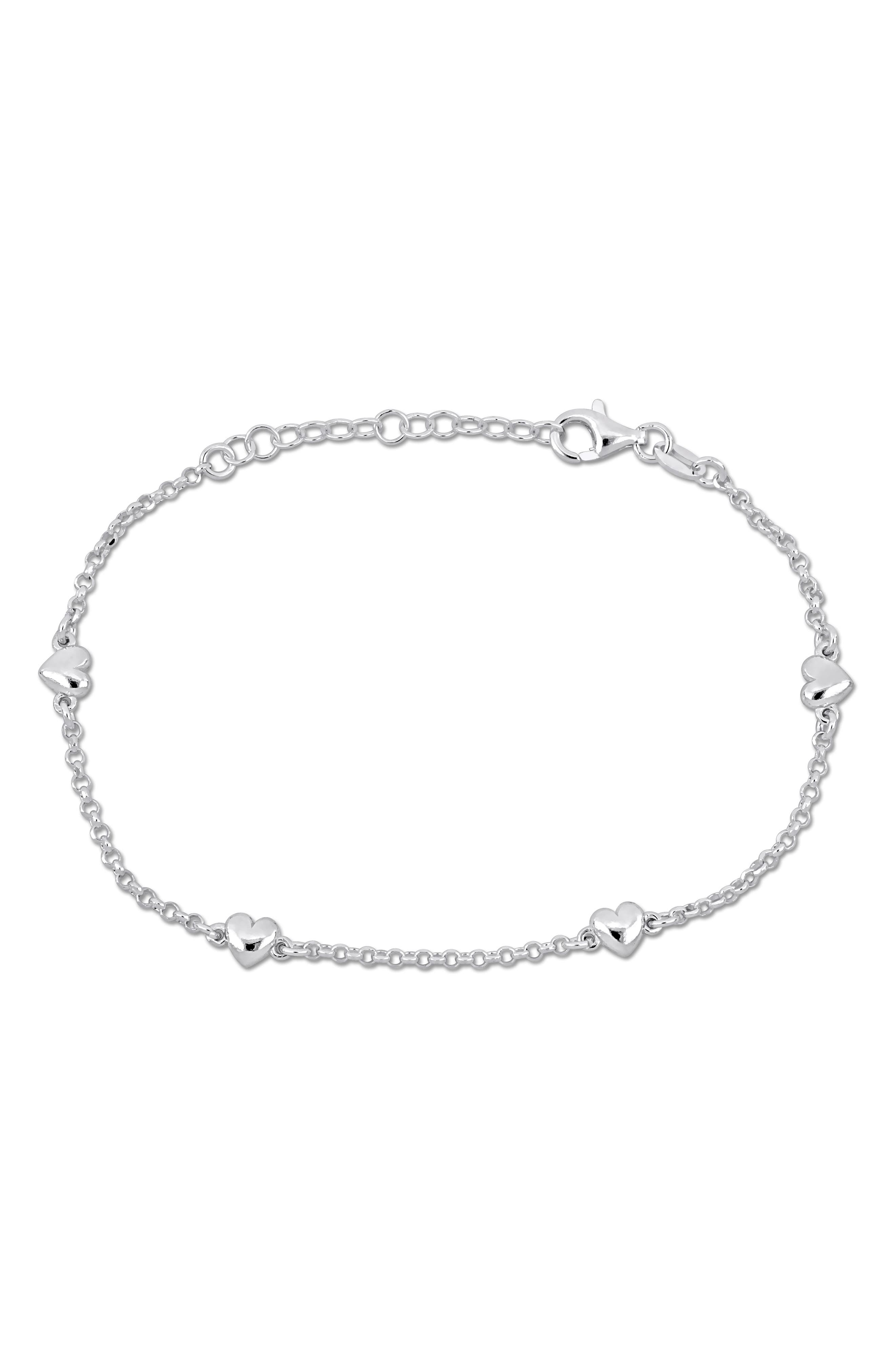 DELMAR Sterling Silver Heart Charm Station Bracelet