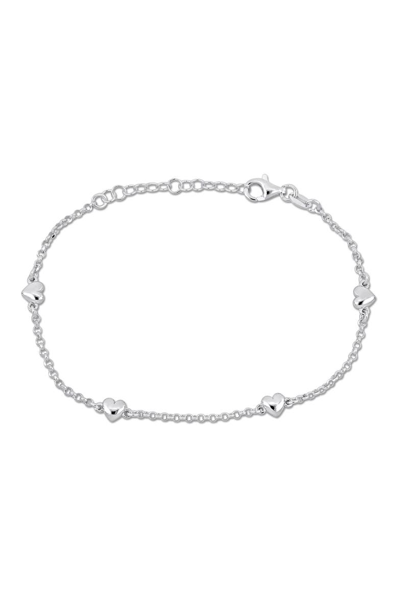 Sterling Silver Heart Charm Station Bracelet, Main, color, SILVER