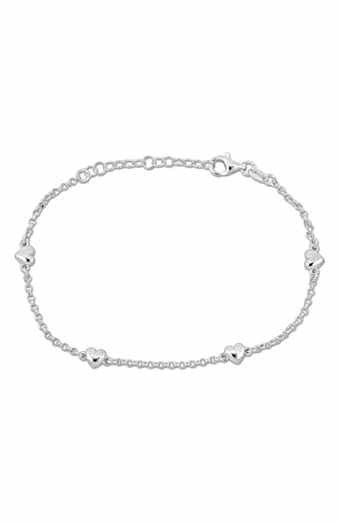 DELMAR Sterling Silver Heart Charm Station Bracelet