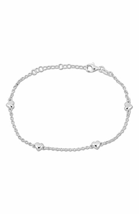 DELMAR Sterling Silver Heart Charm Station Bracelet