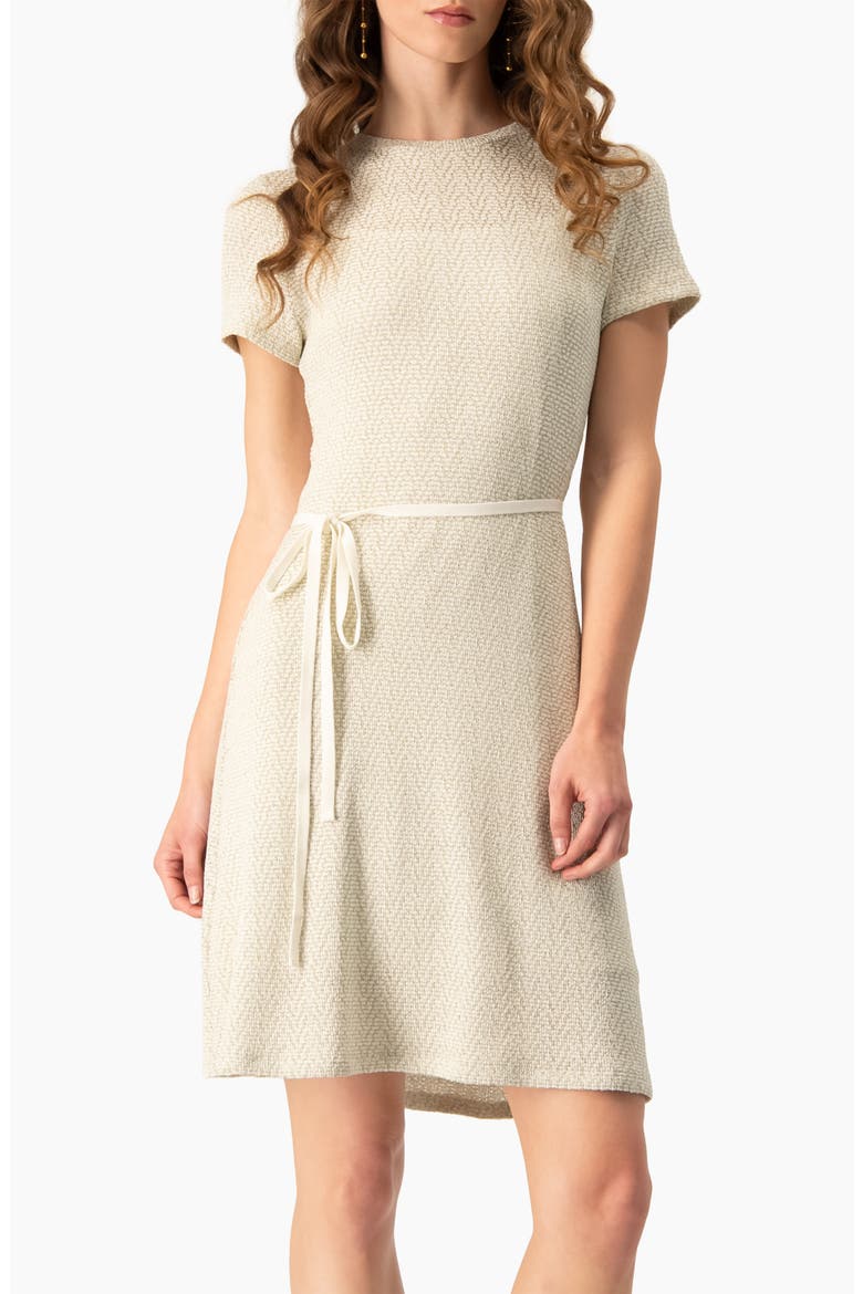Women's Short Sleeve Textured Knit A-Line Dress, Main, color, Gold