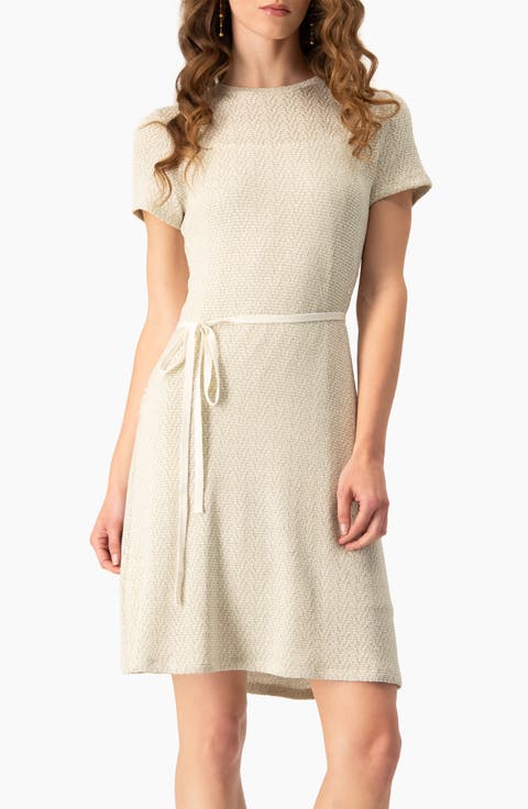 Women's Short Sleeve Textured Knit A-Line Dress