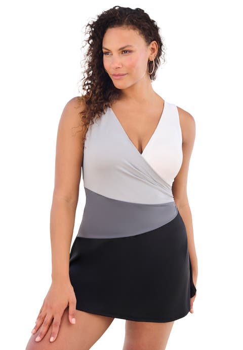 Colorblock Fit-And-Flare Swim Dress